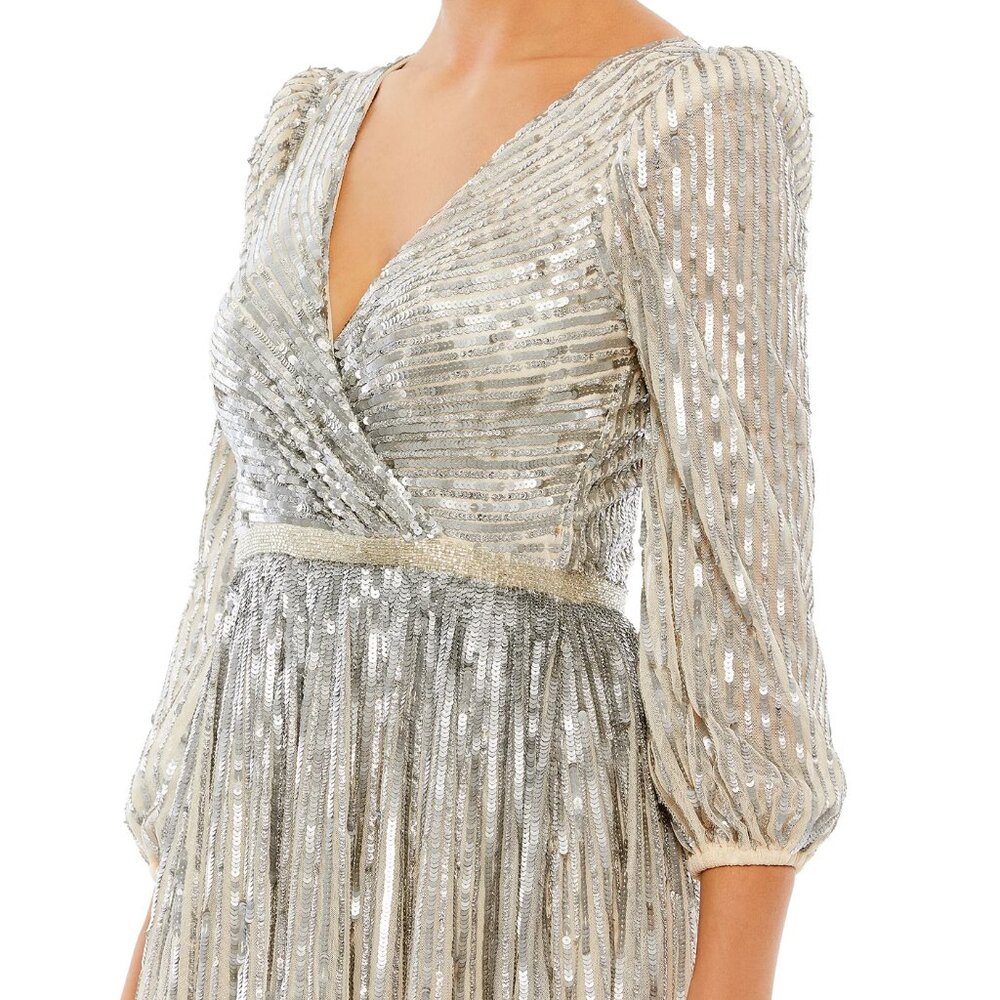 MAC DUGGAL SEQUINED WRAP OVER 3/4 SLEEVE GOWN [Size 16]- NWT